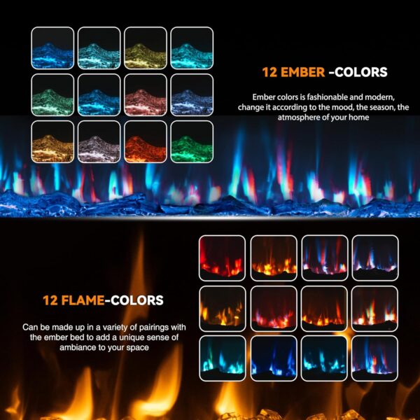 60 inch Electric Fireplace in-Wall Recessed and Wall Mounted with Remote Control, 1500/750W Fireplace Heater (60-99°F Thermostat) with 12 Adjustable Color, Timer, Log and Crystal