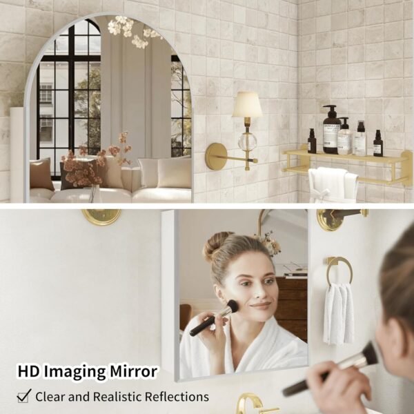 Silver Medicine Cabinet with Mirror, Bathroom Arched Medicine Cabinet Wall Mounted, Modern Vanity Mirror with Storage, Mirrored Cabinet with Adjustable Shelves, Not Recessed, 24x36 Inch
