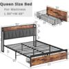 LIKIMIO Queen Bed Frame, Storage Headboard with Charging Station, Platform Bed with Drawers, No Box Spring Needed, Easy Assembly, Vintage Brown and Gray