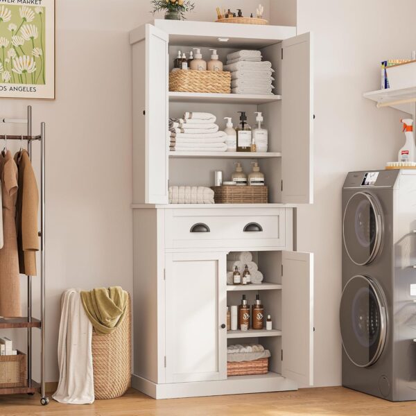 YESHOMY 72" Tall Storage Cabinet with Adjustable Shelves, Kitchen Pantry, Large Cupborad with 1 Drawer, Metal Handle, for Living Room, Bathroom, White