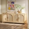 Walker Edison Modern 70" Reeded Sideboard, Credenza with Doors for Kitchen, Dining Room, Media and Game Storage, Buffet Cabinet with Cord Management, 16" D X 30" H, Coastal Oak