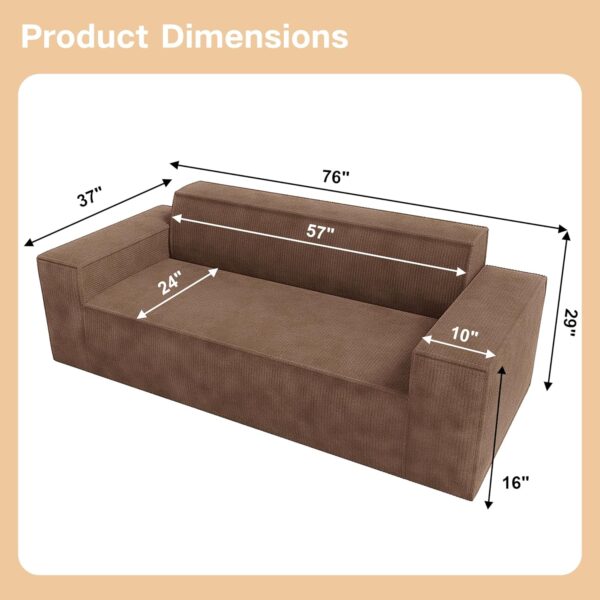 Sofa-in-a-Box, Memory Foam 3-Seater Couch, No Installation & Easy to Transport, Deep Seat Modern Sofa with Corduroy Fabric, Couch for Living Room, Bedroom, Apartment, Home Office, Brown