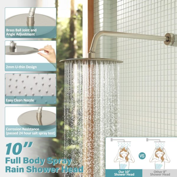 Gabrylly Bathtub Shower System, Shower Faucet Set with Tub Spout, High Pressure 10" Rain Shower head with Handheld Spray, Shower Fixtures with Pressure Balance Shower Valve, Brushed Nickel