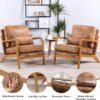 2 PCS Mid Century Modern Chair with Pillow Upholstered Lounge, Reading Chair with Soft Cushion and Solid Wood Arm Chair, Vintage Accent Leisure Recliner with Back for Living Room, Bedroom, Brown