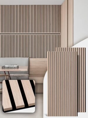 Wood Panels for Wall, Time-Saving Installation, Versatile Wood Slat Wall Decor, Enhanced Acoustic & Sound Proof Fluted Design for Home & Office, 2 Pcs White Oak, 47.2x23.6 Inch