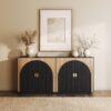 BELLEZE 65 Inch Fluted Buffet Cabinet with Storage, Symmetrical Arc Accent Sideboard Large Console Table for Dining Room, Kitchen, and Living Room (Camel)