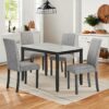 Dining Table Set,5-Piece Dining Set with a Faux Marble Tabletop Table & Four Upholstered Dining Chairs,Wooden Table & Chairs Set for 4 for Kitchen and Dining Room,Dark Espresso&Gray