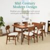 Best Choice Products 7-Piece Wooden Dining Set, Mid-Century Modern Table & Upholstered Chair Set w/ 6 Chairs, Rubberwood Legs - Walnut/Cream