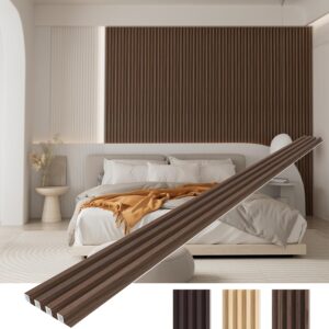 8-Pack WPC Slat Wall Panels, 96 x 6 in Decorative Acoustic Slats 3D Wall Panels, Water-Proof and Easy Installation, Dark Walnut