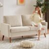WEUP 68" Loveseat Sofa Oatmeal Fabric Couch, Mid Century Modern Love Seat Couches for Living Room, Small Couch for Bedroom Office, Comfy Loveseat with Spring Cushion, Solid Wood, Tool-Free Assembly