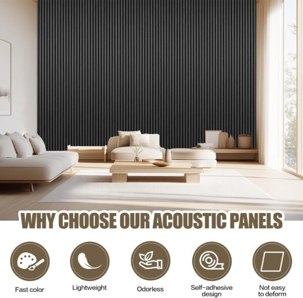 4 PCS Acoustic Wall Panels Wood Slat Self-Adhesive Soundproof Sound Absorbing Tiles for Interior Ceiling Decor Wooden Echo Dampening Paneling Noise Reducing Material 47.2X23.6in