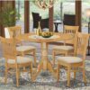 East West Furniture Dublin 5 Piece Kitchen Set Includes a Round Dining Room Table with Dropleaf and 4 Linen Fabric Upholstered Chairs, 42x42 Inch, DLVA5-OAK-C