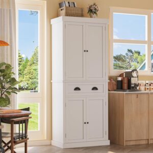 YESHOMY 72" Tall Storage Cabinet with Adjustable Shelves, Kitchen Pantry, Large Cupborad with 1 Drawer, Metal Handle, for Living Room, Bathroom, White