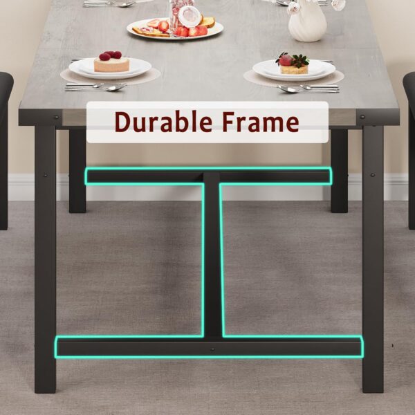 IDEALHOUSE 3 Piece Dining Table Set for 4-6, 63" Extendable Kitchen Table and Bench Set for 6, Metal Frame Rectangle Kitchen Table Set with 2 Upholstered Benches for Dining Room, Apartment, Retro Gray