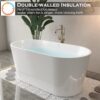 FerdY Luzon 55" Acrylic Freestanding Bathtub, Ergonomic Lightweight Classic Oval Soaking Bathtub with Brushed Nickel Drain, Minimalist Linear Design Overflow, Modern White
