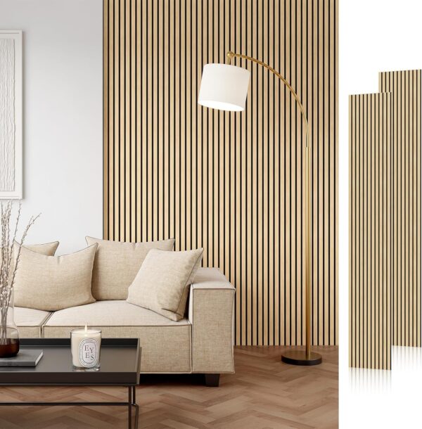 Wood Slat Acoustic Panels, 106" x 20.5" Each Soundpoof Wooden Slat Wall Panel - White Oak, 2 Pack