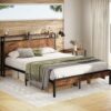 LIKIMIO Full Bed Frame, Platform Bed Frame Full with 2-Tier Storage Headboard and Strong Support Legs, More Sturdy, Noise-Free, No Box Spring Needed, Vintage Brown