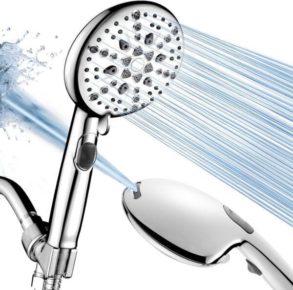 81lFJOUc-gL._AC_SL1500_.jpg Cobbe High Pressure 9 Functions Shower Head with handheld - Luxury Modern Chrome Look, Built-in Power Spray to Clean Corner, Tub and Pets, Stainless Steel Hose Adjustable Bracket, Chrome