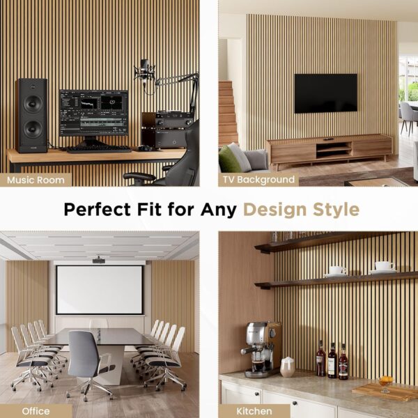 Wood Slat Acoustic Panels, 106" x 20.5" Each Soundpoof Wooden Slat Wall Panel - White Oak, 2 Pack