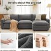117" L Shaped Modern Sofa Modular Sectional Cloud Couch with Ottoman & Built-in Charging Ports & Cup Holders, 4-seat Deep Seat Sofa with Pillow for Living Room, Bedroom, and Apartment, Gray