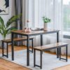 Moccha Dining Table Set for 4, 3-Piece Modern Breakfast Table Set with 2 Benches & Metal Frame, 43.5" Wood Kitchen Table Set, Space-Saving Dinette Set for Small Spaces, Dining Room, Rustic Brown