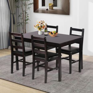Kitchen Table Set 5 Piece Dining Table Set Sturdy Wooden Square Table and Chair Breakfast Table Set for 4 Person, Small Dining Room Table Set for Restaurant Home Kitchen Living Room, Brown