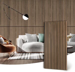 Wood Slat Wall Panel | 4 Pcs Acoustic Wall Panels 48" x 24.5" Wood Wall Panels 3D Sound Dampening Panels Wall Decoration - Walnut