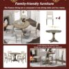 Merax 5-Piece Retro Round Dining Table Set with Curved Trestle Style Legs and 4 Upholstered Chairs, Kitchen Furniture, Taupe
