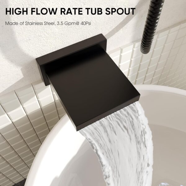Esnbia Thermostatic Bathtub Faucet Set, All Metal Tub System with 3 Way Valve, 10 Inch Rain Shower Head with Handheld Spray Combo, Wall Mounted Shower Head Set, Matte Black