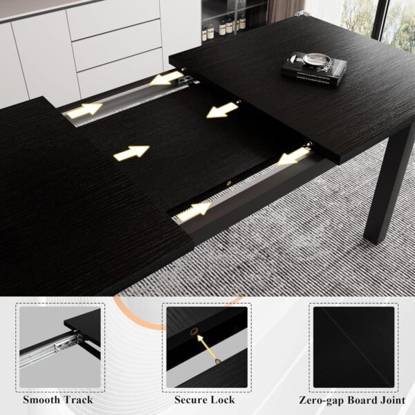iPormis 5-Piece Dining Table Set for 4-8 People, Extendable Kitchen Table Set with 2 Benches and 2 Square Stools, Mid-Century Dining Room Table with Metal Frame & MDF Board, Saving Space, Black