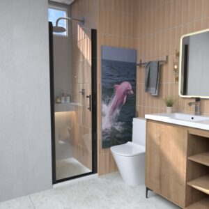 Matte Black Finish Pivot Shower Door – 24" W x 72" H Adjustable Frameless Glass Door with Magnetic Seal & Stainless Steel Handle, Easy Installation
