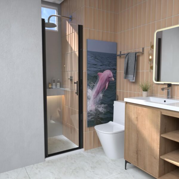 Matte Black Finish Pivot Shower Door – 24" W x 72" H Adjustable Frameless Glass Door with Magnetic Seal & Stainless Steel Handle, Easy Installation