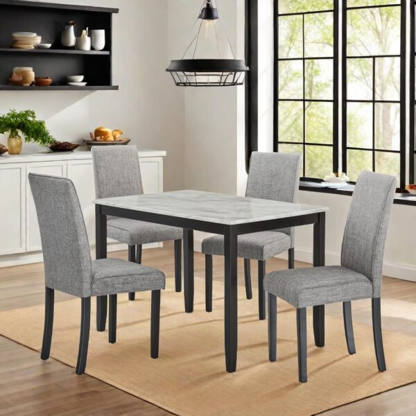 Dining Table Set,5-Piece Dining Set with a Faux Marble Tabletop Table & Four Upholstered Dining Chairs,Wooden Table & Chairs Set for 4 for Kitchen and Dining Room,Dark Espresso&Gray