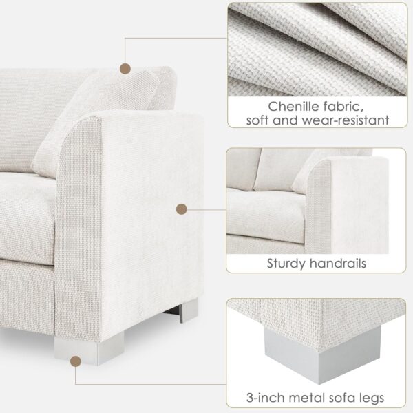 96 * 56" Modern Cloud Sectional Sofa,L-Shaped Luxury Couch Set with 2 Free Pillows,4-seat Chenille Indoor Furniture with Oversized Chaise for Living Room,Apartment,Office, Minsk Gray