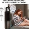 Full Bed Frame with LED Lights, Metal Platform Frame Upholstered Headboard, Charging Station, Storage Shelves, Heavy Duty Metal Slats, No Box Spring Needed, Noise Free, Easy Assembly, Black