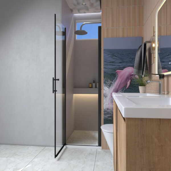 Matte Black Finish Pivot Shower Door – 24" W x 72" H Adjustable Frameless Glass Door with Magnetic Seal & Stainless Steel Handle, Easy Installation