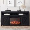 BELLEZE 58" Farmhouse Fireplace TV Stand for TVs up to 65", 23" Electric Fireplace Heater with Sound, Entertainment Center Media Console Table Barn Door Storage Cabinets for Living Room - Rustic Grey