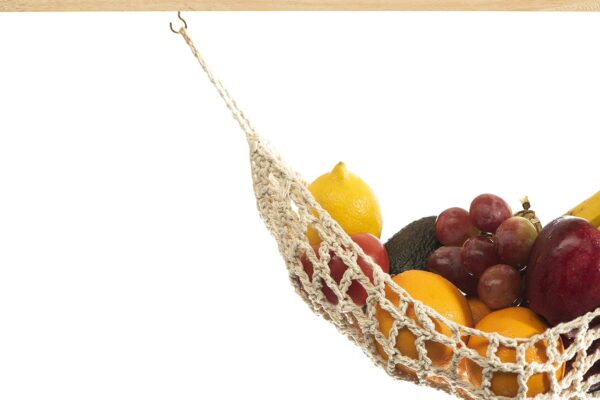 3 Pack Hanging Fruit Hammock - 3 Handwoven Cotton Veggie or Banana Hammocks + 6 PCS Hooks - Kitchen Storage That Saves Counter Space at Home, Boat, or Rv - Hang on Furniture Handles or Under Cabinet