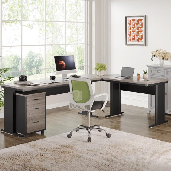 Tribesigns L-Shaped Executive Desk with File Cabinet, 83 Inch Large Corner Computer Desk with Drawers, Industrial Business Furniture Work Desk for Home Office (Gray)