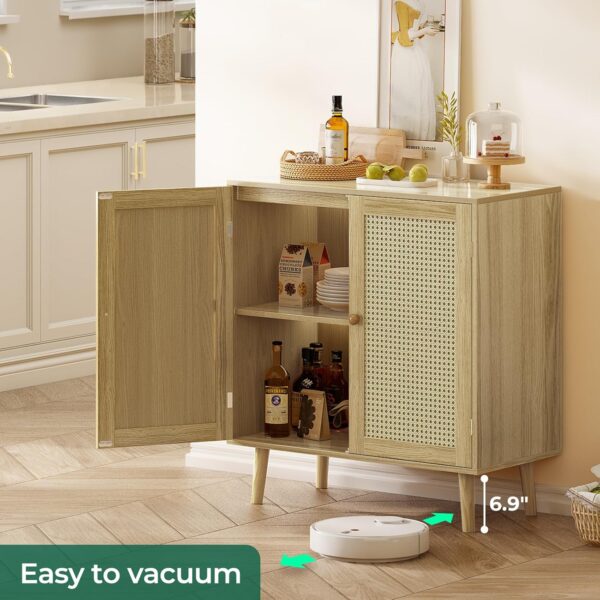 Huuger Buffet Cabinet with Storage, Storage Cabinet with PE Rattan Decor Doors, Accent Cabinet with Solid Wood Feet, Sideboard Cabinet for Hallway, Entry, Living Room, Natural