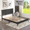 Giantex Wood Queen Platform Bed Frame with Headboard, Mid Century Bed Frame with Solid Wood Legs & Wooden Slat Support, Easy Assembly Supports 500 LBS, Black Bed