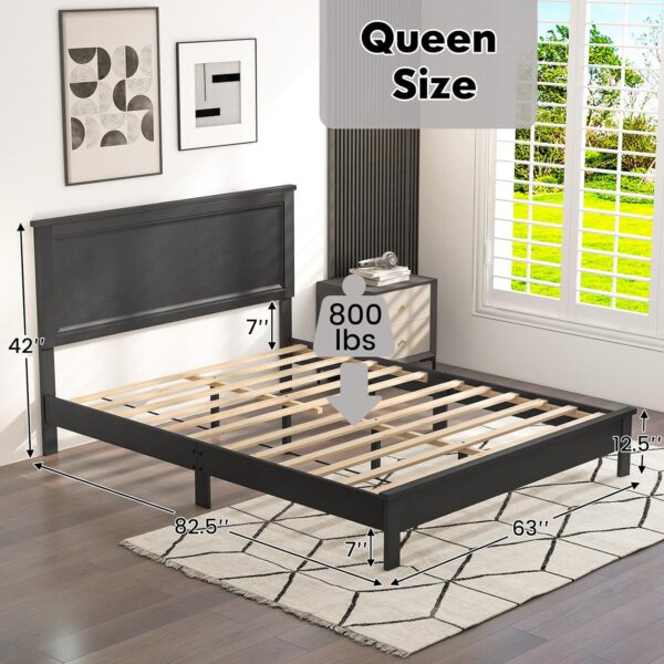 Giantex Wood Queen Platform Bed Frame with Headboard, Mid Century Bed Frame with Solid Wood Legs & Wooden Slat Support, Easy Assembly Supports 500 LBS, Black Bed