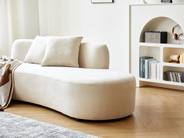 90" Curved Sofa with Throw Pillows, 4 Seater Luxury Velvet Couch with Half Moon Design and High-Density Foam, Ideal for Modern Living Room, Office and Apartment, Ivory