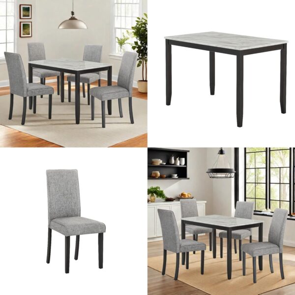 Dining Table Set,5-Piece Dining Set with a Faux Marble Tabletop Table & Four Upholstered Dining Chairs,Wooden Table & Chairs Set for 4 for Kitchen and Dining Room,Dark Espresso&Gray