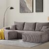 Sectional Modern Sleeper Sofa Couches for Living Room-113'' Grey 3 Seater U-Shaped Lounge Cloud Couch-No Assembly Modular Corduroy Convertible Sponge Compression Sofas with Chaise for Home House
