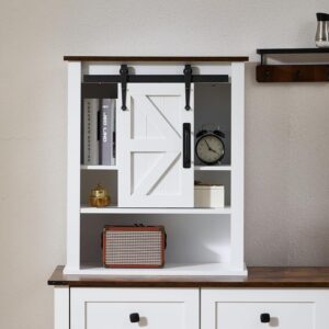 28" Wall Cabinet, Wooden Cabinet Adjustable Shelves, Over Toilet Storage Cabinet with Sliding Barn Door for Bathroom/Kitchen/Laundry, Brown with White