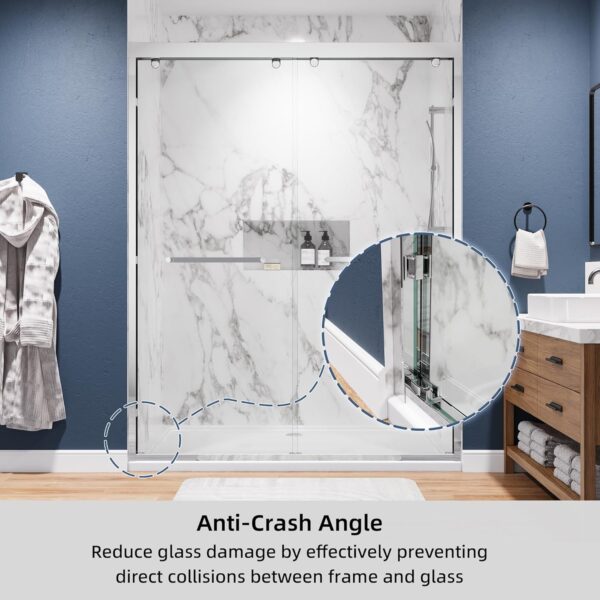 56-60 in. W x 76 in. H Double Sliding Shower Door, Chrome Semi-Frameless Glass Shower Door with 5/16 in. Tempered Clear Glass, Easy to Clean & Easy to Install