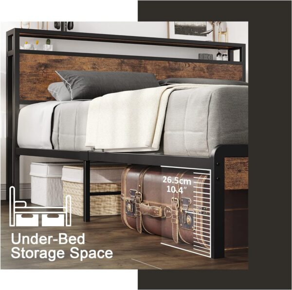 LIKIMIO Full Bed Frame, Platform Bed Frame Full with 2-Tier Storage Headboard and Strong Support Legs, More Sturdy, Noise-Free, No Box Spring Needed, Vintage Brown