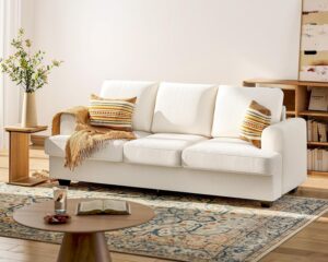 Casaottima 89 Inch Sofa Couch, Comfy Couches with Deep Seats, Modern Sofa Sets for Living Room, Soft Backrest, Thick Cushion, Wide Armrest, White
