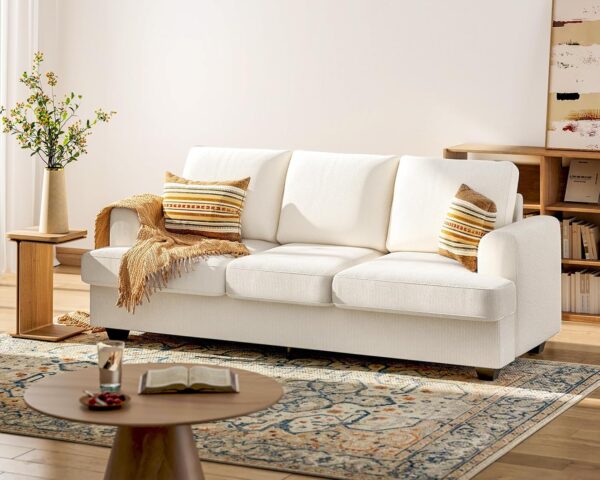 Casaottima 89 Inch Sofa Couch, Comfy Couches with Deep Seats, Modern Sofa Sets for Living Room, Soft Backrest, Thick Cushion, Wide Armrest, White